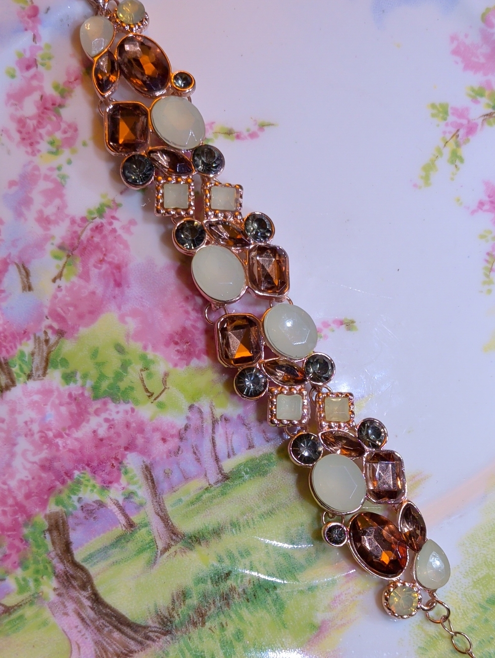 Women’s Rose Gold Tone Multi-Stone Bracelet with Amber and Cream Accents